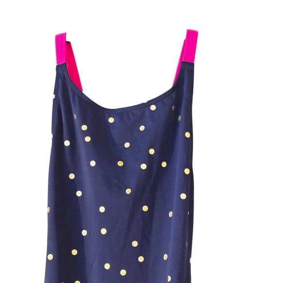 Mini Boden Cross-back Printed Swimsuit in Navy with Gold Foil Confetti Dot - Picture 2 of 9
